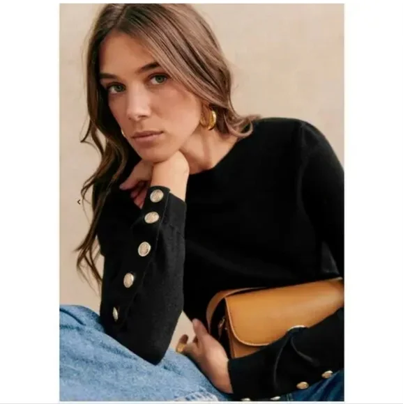 Sézane Paulo Jumper Pullover Sweater Merino Wool in Black SHRUNKEN - Picture 2 of 8